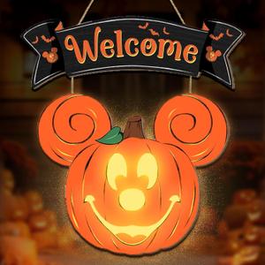 Halloween Mouse Pumpkin Lantern - Porch Decor with Light, Wreath & Indoor Window Decorations