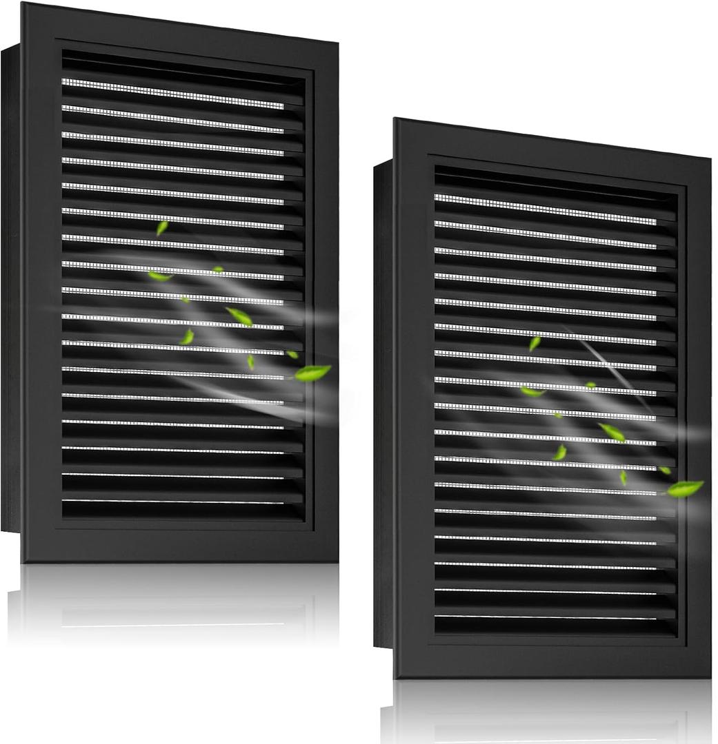 2-Pack Aluminum Gable Vent 12" x 18" with Screen - Optimal Airflow Design, Ideal for Attic Houses, Opening: 10" x 16", Black