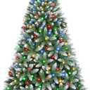 6 FT Prelit Artificial Christmas Tree with 250 Dual-Color LED Lights, 11 Modes Timer, 800 Snowy Tips - Easy Assembly Xmas Tree for Indoor/Outdoor Home Christmas Decorations