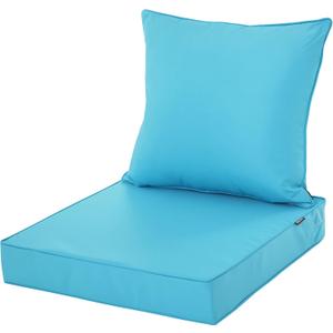 Patio Cushions for Outdoor Furniture, Fade and Weather Resistant Deep Seat and Backrest Cushion Set for Chair Sofa Couch Swing, 24x24 Inch, Teal, 1 Set