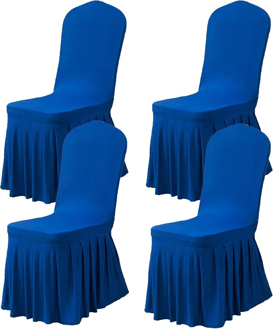 Dimatic Dining Room Chair Covers Set of 2, Stretch Parsons Slipcovers with Skirt Super Fit Spandex Chair Seat Protector Cover for Dining Room, Hotel, Ceremony (Blue)