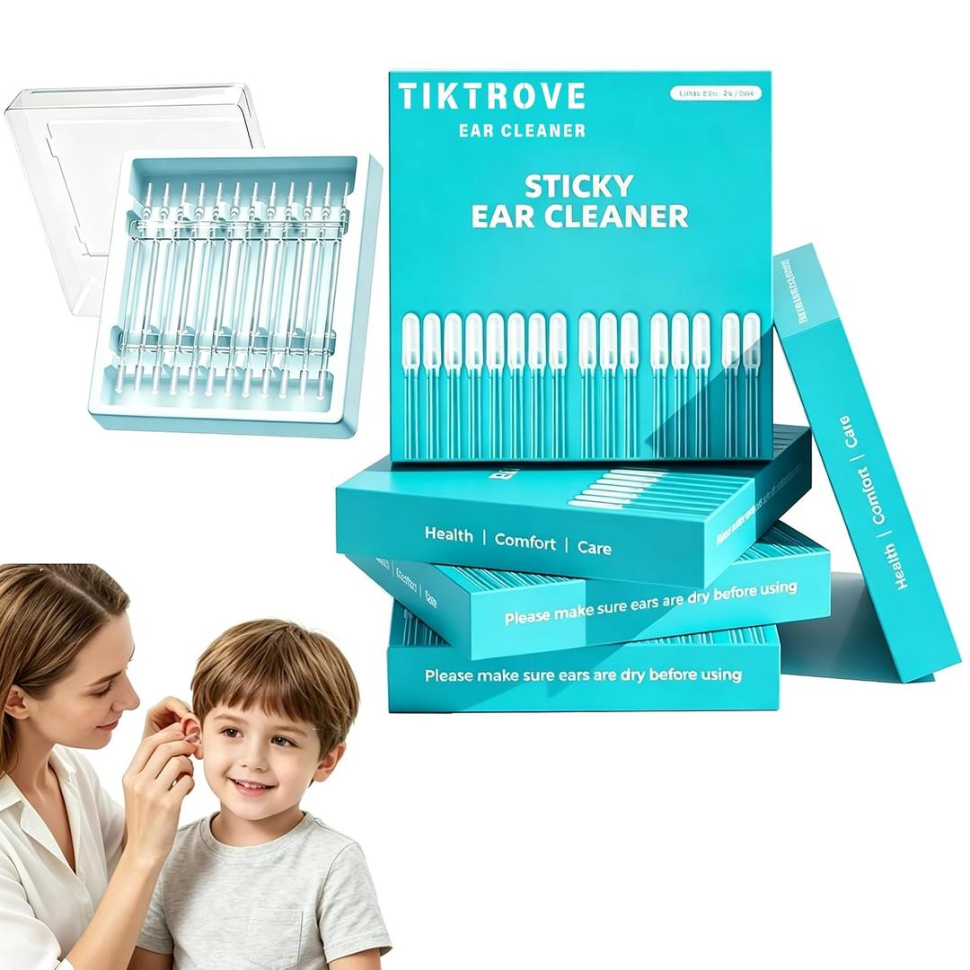Upgraded Sticky Ear Cleaning Stick, 24 Pcs Reusable Earwax Removal Tool Kit, Soft Resin Adhesive Tips Ear Cleaner for Adults & Kids,Portable Set