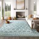 jinchan Moroccan 8x10 Area Rugs for Living Room - Machine Washable Modern Geometric Stain Resistant Ultra-Thin Low-Pile Large Rug Non-Slip Carpet for Bedroom Kitchen Dining Room (8x10ft,Teal Blue)