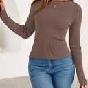 PRETTYGARDEN Womens Long Sleeve Shirts Ribbed Knit Fitted Cute Tops for Women Trendy Basic Pullover Shirt Fall Clothes (Beige, XXL)