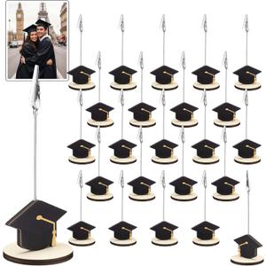 RattanView 24 Pcs Grad Cap Graduation Picture Display 5.5 Inch Grad Wooden Photo Holders for Centerpieces Graduation Table Card Number Clips Stands for Class of 2026 Party Supplies