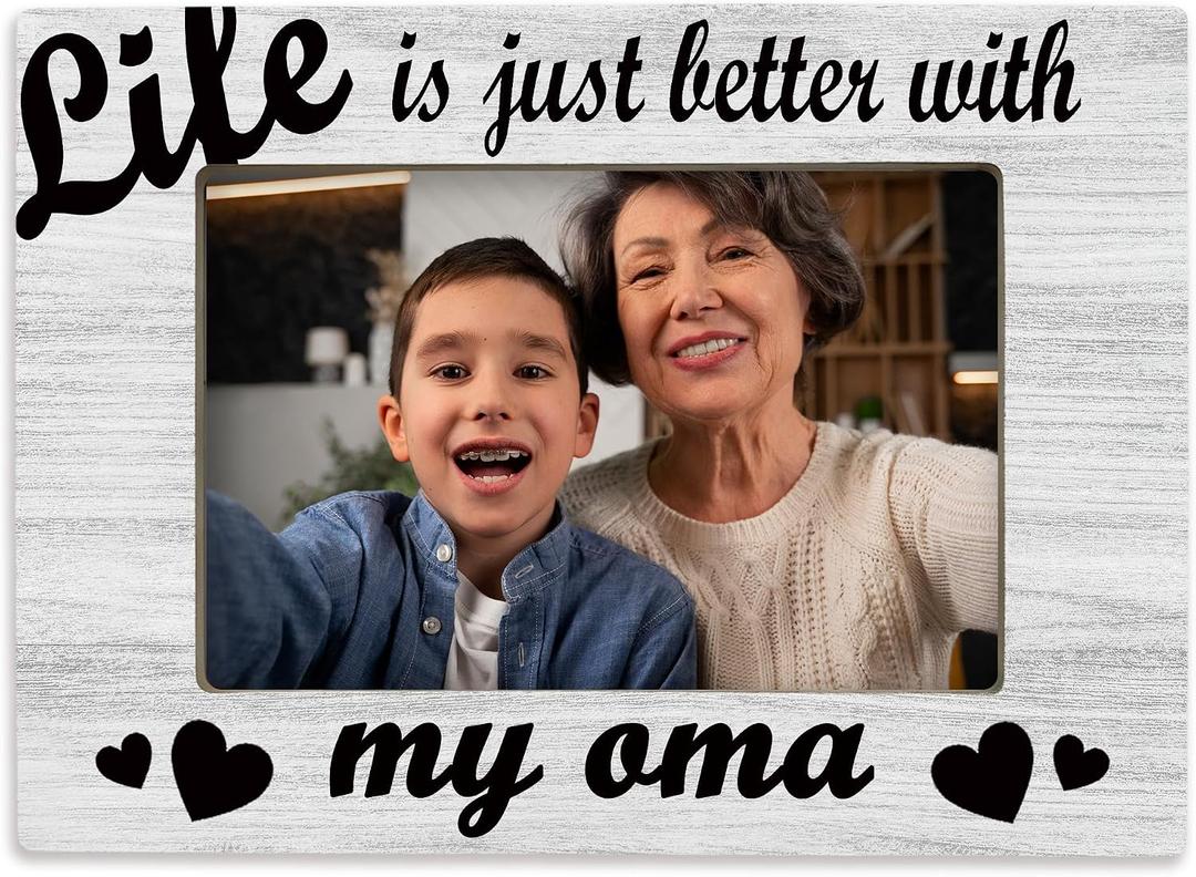 2 x Oma Gifts 4x6 Picture Frame, Grandma Photo Frame from Grandkids Grandchild, Best Grandmother Gifts, Life Is Just Better with Oma Wooden Picture Frames for Wall or Tabletop Display, 8x6