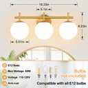 3-Light Bathroom Light Fixtures, Brushed Gold Vanity Lights for Bathroom with Milky White Glass Ball Shade, 19.3 inch Bathroom Lighting Fixtures Over Mirror, Wall Sconce for Bedroom(Bulb Not Included)