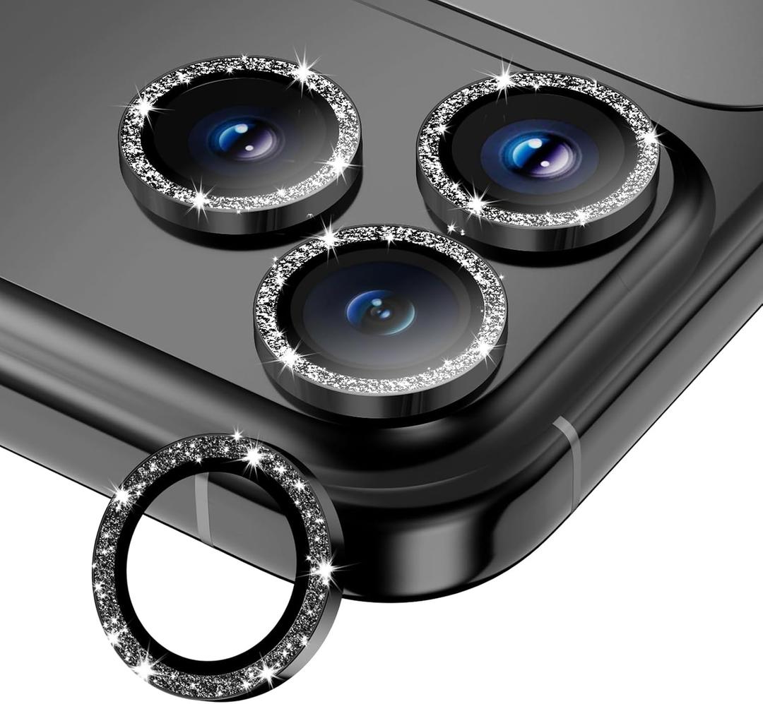 for iPhone 16 Pro/iPhone 16 Pro Max Camera Lens Protector, Tempered Glass Screen Protector Metal Individual Camera Cover Accessories [Anti-drop] Case Friendly- Glitter Black Titanium