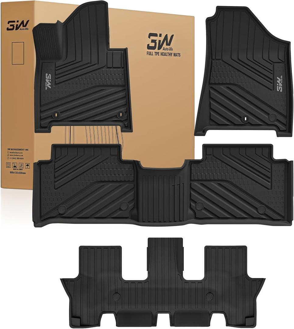 3W Floor Mats for Hyundai Santa Fe 2024 2025 2026, 7 Seats, TPE
