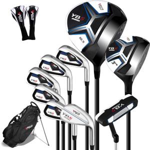PGM Men's Complete Golf Club Sets - 12 Pieces - 2 Wood (#1, 3), 6 Irons(#, 6, 7, 8, 9, PW, SW), 1 Putter - Golf Stand Bag - Right Handed - Ideal for Beginners - Graphite
