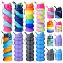 8 Pcs Collapsible Water Bottles Silicone Travel 16 oz Reusable Leakproof Foldable Water Bottles with Clip for Camping Hiking Cycling Travel Gym Yoga Outdoor Sports
