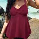 Septangle Tankini Swimsuits for Women Two Piece Bathing Suit for Tummy Control Flowy Twist Front Swimwear Swim Top with Short (12, Wine Red)