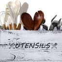 Utensil Holder Rustic Wood White Large Farmhouse Spatula Organizer for Kitchen counter Farmhouse,Countertop,Cooking Tools Storage (White)
