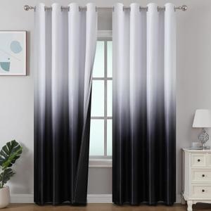 Estelar Textiler Black and Greyish White 90 Inch Blackout Window Curtains for Living Room, Ombre Room Darkening Thermal Insulated Grommet Curtain/Drapes for Bedroom,2 Panels,52Wx90L Inches Long