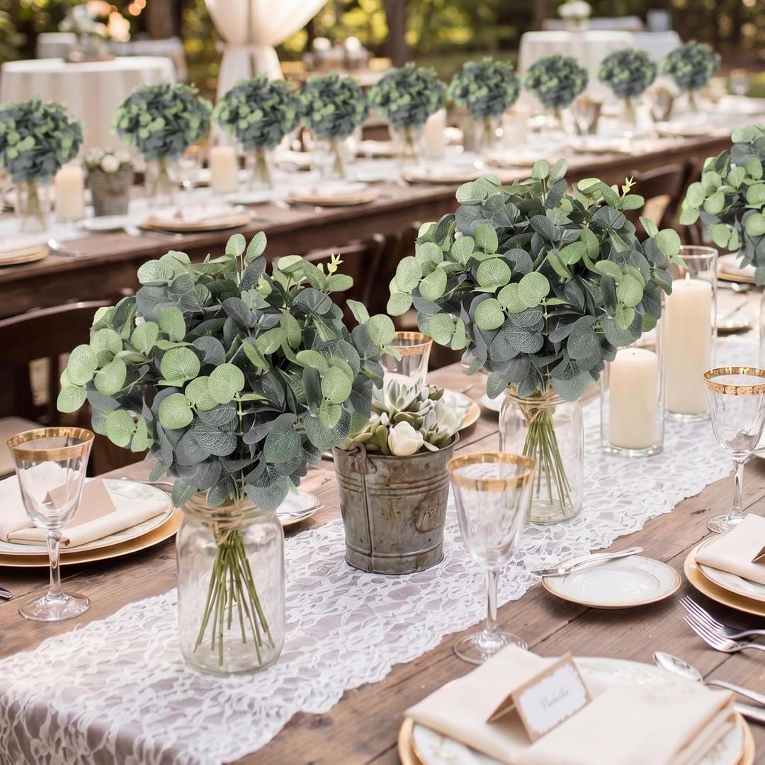 Tigeen 100 Pcs Artificial Eucalyptus Stems Tall 11.8 Inch Tall Faux Eucalyptus Branches Fake Greenery Plants Stems for Vase Home Party Wedding Decorations