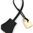 Genuine Leather Key Clochette Bag Charm, Bell Key Holder, Purse Keychain, Handbag Accessories Replacement, w/Padlock (Black + Light Gold Padlock)