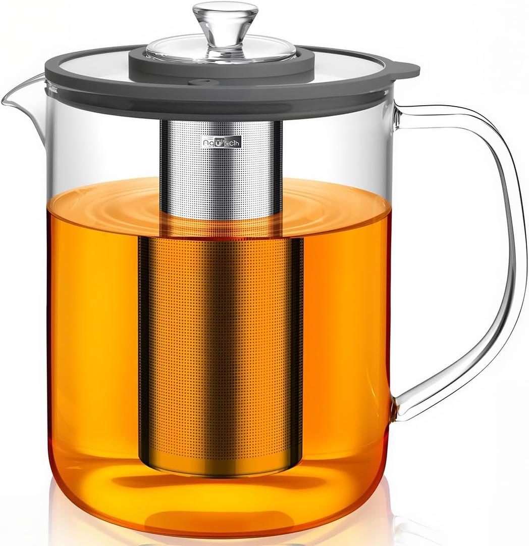 Aquach 85oz Large Glass Teapot & Tea Maker- Stovetop & Dishwasher Safe, Plastic-Free Borosilicate Glass Tea Kettle for Loose Leaf & Iced Tea