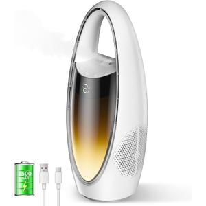 KONSIDEN Bladeless Misting Desk Fan, 13 Inch Rechargeable 3500mAh Quiet Small Personal Table Fan, 9 Speeds & 9H Timer, 60° Oscillation, 180ml Water Tank & Night Light for Bedroom Office Home Outdoor