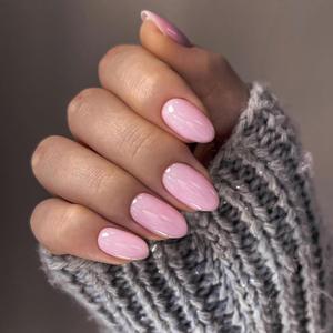 Light Pink Press on Nails Short Oval Nails, KXAMELIE Acrylic Nails Glue on Nails Short Almond, Soft Gel Nails Strong Nails Press ons, Fake Nails Stick on Nails for Women in 24PCS