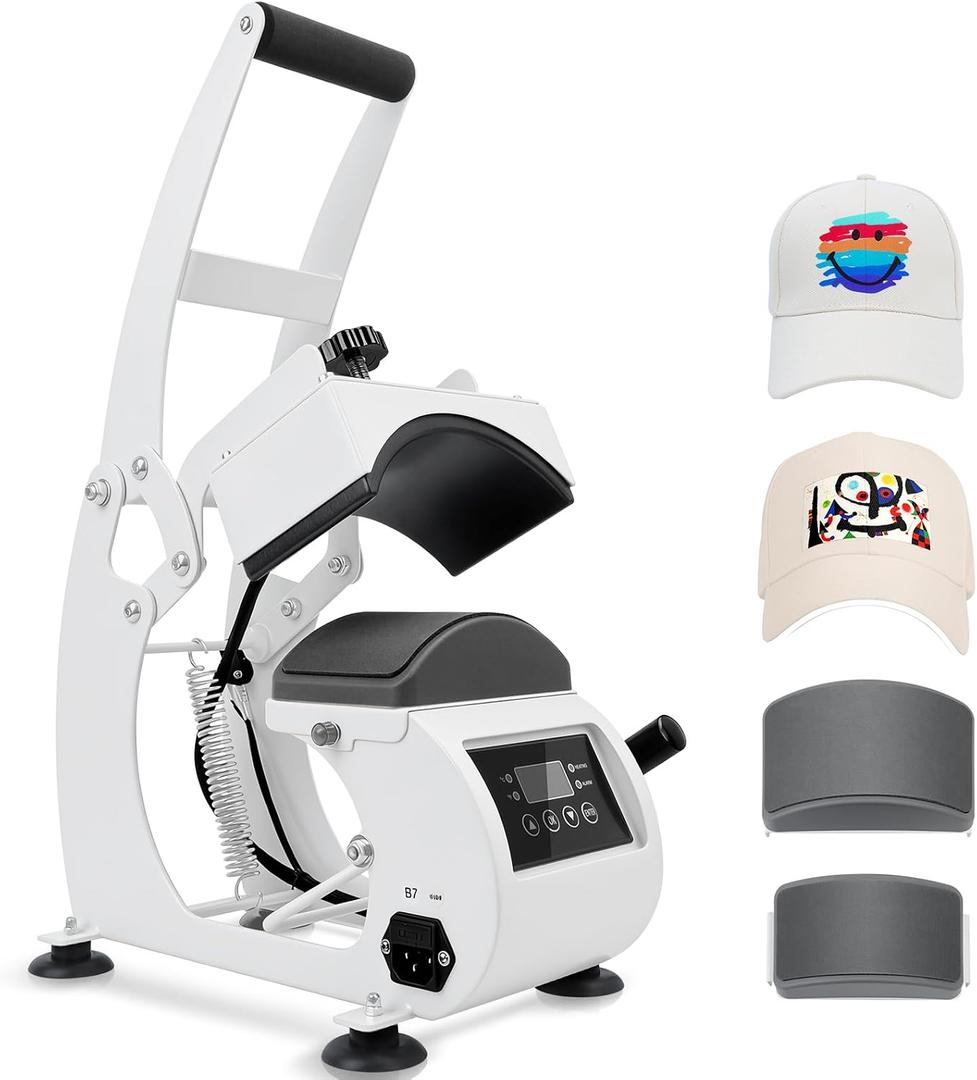 Hat Heat Press, Hat Press Heat Machine for Caps with 2 Platens, White Hat Heat Press Machine for Caps with Non-Slip Base for Heat Transfer Vinyl