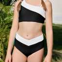 blibean Teen Girls Swimsuit Three Piece Cutout Bathing Suits Bikini Set Size 6-15 Years (Black, XXL)