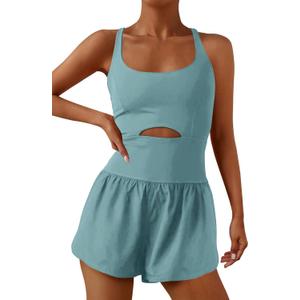 ReachMe Womens Running Onesie Workout Rompers Athletic Romper One Piece Outfits Exercise Jumpsuits Gym Yoga Clothes, Small, Sage