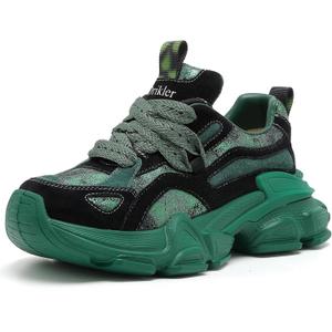 Women's Chunky Platform Comfort Orthopedic Wedge Walking Shoes Fashion Lace Up Casual Non-Slip Running Shoes (8, Green)