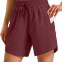 Ksmien Women's 7" Athletic Running Shorts Quick Dry Lightweight Workout Gym Shorts with Zipper Pockets UPF 50+ (X-Large, Wine Red)