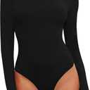 BALENNZ Womens Long Sleeve Bodysuit Round Neck Bodysuit Shirts for Women Crew Neck Body Suits Tops Fall Body Suit Pack (X-Large, 1 Pack Black)