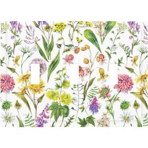 Colorful Flower Watercolors Plant 3 Gang Light Switch Covers Triple Toggle Wall Plate Decorative Switchplate Electrical Faceplate For Farmhouse Bathroom Bedroom Decor, SGHXWP0822