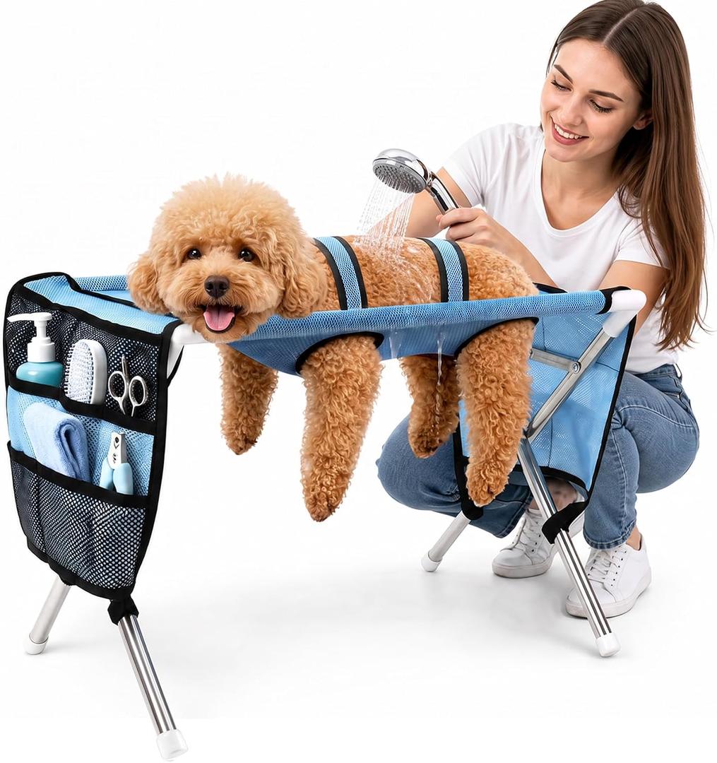 Foldable Pet Grooming Table Hammock, Suitable for Small Dogs and Cats, Pet Joint Protection, Stainless Steel Independent Stand,Used for Bathing and Grooming, and Support for Elderly Pets, 25 Lbs