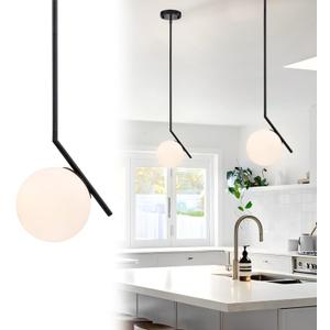 Matte Black Pendant Light Kitchen Island 5.9" Globe Milk Glass Shade Mid Century Modern Pendant Lighting Fixture for Hallway Entryway Closet Bathroom Bedroom Laundry Room Bars Easy Install
