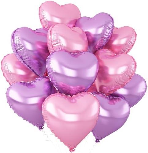 Pink Purple Heart Balloons,12Pcs Light Pink Heart Shaped Foil Balloons,18Inch Purple Pink Helium Polyester Film Balloon for Baby Shower Birthday Anniversary Wedding Party Decorations