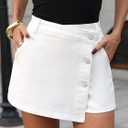 ELLEVEN Denim Mini Skorts Button Front High Waisted Stretch Asymmetrical Jean Skirt with Shorts (White, XS)