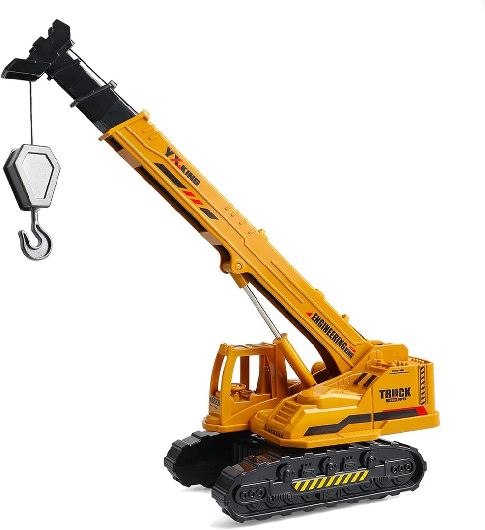 ABS Diecast Crane Truck Toy for Boys Ages 3-12, Friction Powered Construction Vehicle with Manual Lifting Arm, Christmas & Birthday Gifts for Toddlers Kids