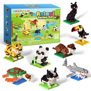FUN LITTLE TOYS Party Favors for Kids 6-12, 12 Pack Mini Animal Building Blocks, Individually Packaged Small Building Toys with Instructions, Classroom Prizes, Goodie Bag Stuffers, Prize Box Toys