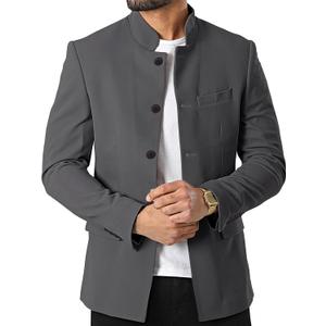 Mens Casual Suit Blazer Jackets Stand Mandarin Collar Lightweight Lined Business Dress Sport Coats (3X-Large, Grey)