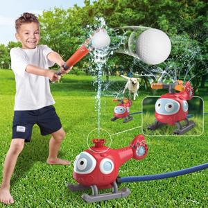 Outdoor children's water spray baseball toy for lawn garden, helicopter 2-in-1 outdoor water spray toy with 3 small balls, suitable for 3+ years old boys and girls, summer outdoor personal game toys.