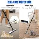 Dual-Edge Carpet Rake for Pet Hair Removal & Fluffing Matted Carpet 61" Adjustable Handle, Deep Clean Dog & Cat Hair Remover, Reusable Scraper for Rugs, Low Pile Carpet, Couch & Stairs