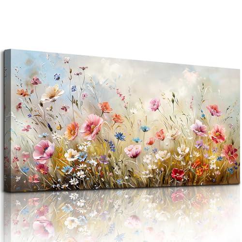crmotu Large Wall Art for Living Room, Flower Market Botanical Prints, Floral Nature Decor Canvas Pictures, Meadow Wildflower Rustic Home Decorations, Modern Bedroom Farmhouse Wall Decor 24"X48"