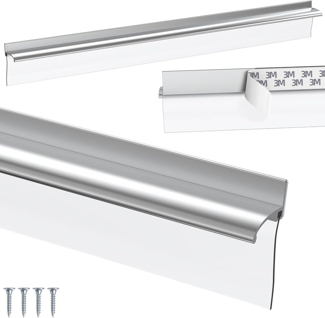 32" Chrome Framed Shower Door Replacement Drip Rail with Shower Door Bottom Sweep, Applied Mounting Tape and Screws