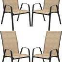 JEAREY Patio Dining Chairs Set of 4, Outdoor Stackable Dining Furniture Set, All Weather Dining Set for Lawn, Garden, Backyard, Poolside, Beige