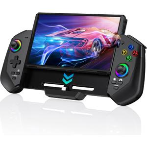 KICKDOT Switch Controllers with Hall Joystick for Nintendo Switch/OLED, Switch Pro Remote Controller Turbo/Dual Motor/4 Game Slot,Wired Joypad Replacement for Nintendo Switch Controller (Switch 1 - (6.2"/7"), Pure Black)