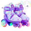 METROLLER Adjustable Kids Balance Roller Skates for Toddler Ages 3-6 Rainbow Unicorn Dinosaurs Illuminating Rollerskates for Girls Boys Ages 5-8 Three-Point Type Suitable for Beginners, Size: S Little Kids(11-1)[6.8"--7.8"]