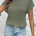 Dokotoo Women's Tops Casual Scoop Neck Short Sleeve Waffle Knit Hollow Out Shirts Loose Tunic Tops Blouses (Green, S)