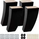 5 inch / 12cm Wooden Furniture Legs, Set of 4 Mid Century Modern Solid Wood Black Curved Pyramid Square DIY Replacement Feet for Sofa Couch Armchair Bed Recliner Riser