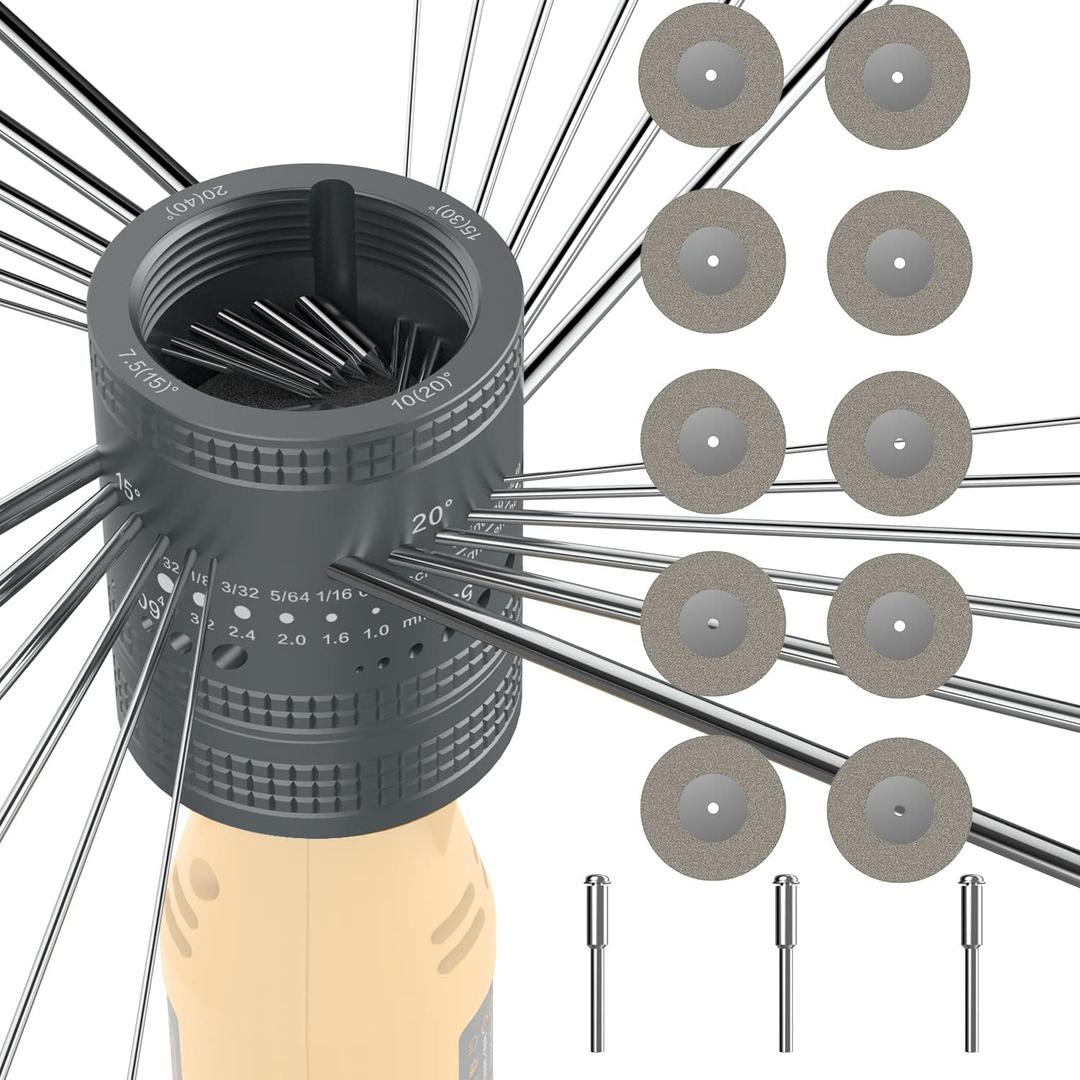 Tungsten Electrode Sharpener Grinder Head,TIG Welding Tool with Cut-Off Slot with 6 size 8Angles, 48 Holes, 10 Double Diamond Wheels, 3 CNC Mandrel Suitable For Most Rotary tool