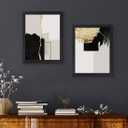 QTESPEII Set of 3 Abstract Canvas Wall Art Black and Gold Geometric Color Blocks Paintings Print Pictures Minimalist Art Decor for Living Room Bedroom Home Office Decoration Framed, 12x16inch