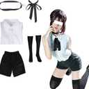 Women's Reze Costume, White Top, Black Pants Uniform, Halloween Full Set, Large