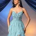 Women's Sequin Tulle Prom Dresses Summer Formal Evening Gown Spaghetti Wedding Bridesmaid Party Cocktail Maxi Dress (Large)